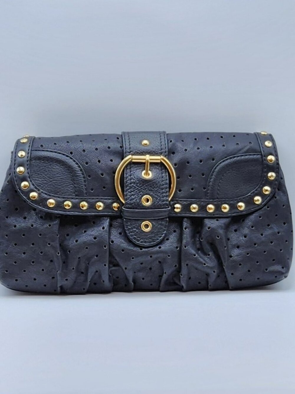 Betsey Johnson clutch purse Vintage Rebel Yell black Leather studded VGUC